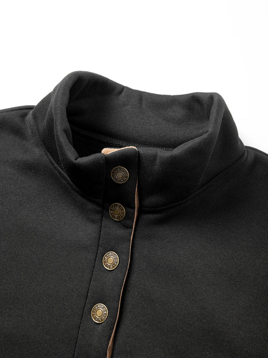 Men's Warm Sweater Outdoor Leisure Button Stand up Neck Spliced Loose Pullover Sweatshirts Casual Outdoor Streetwear for Men