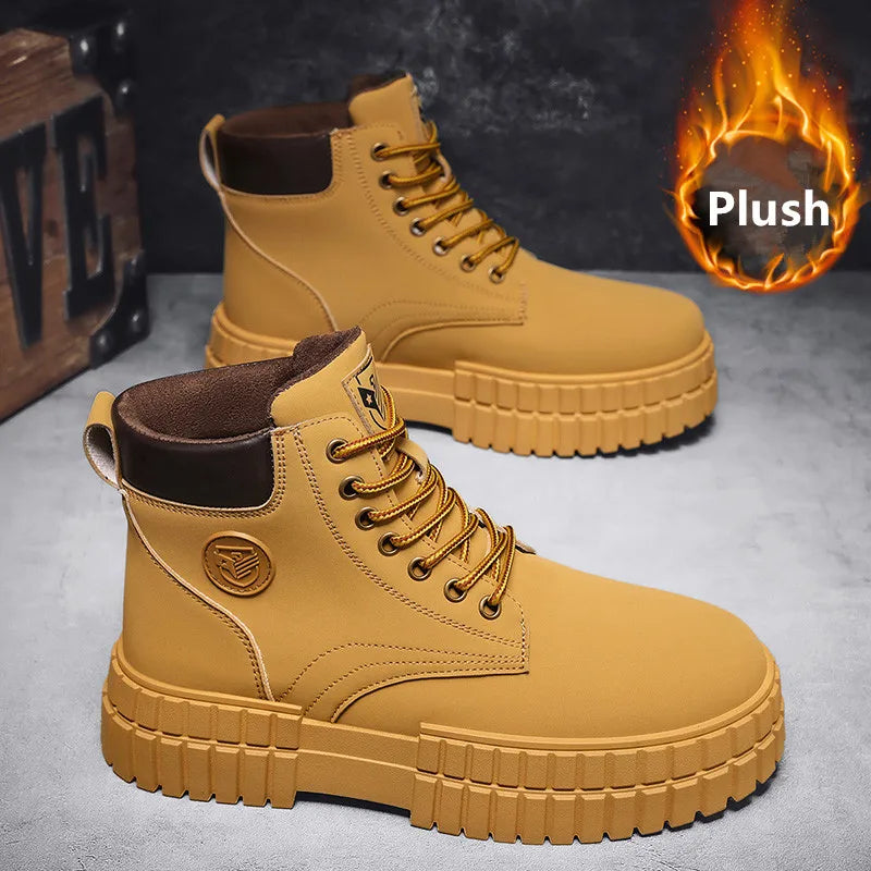 Winter Plush Warm Men's Boots Khaki Fashion Tooling Shoes for Men Comfort Non-slip Platform Boots Man Ankle Boots botas hombre