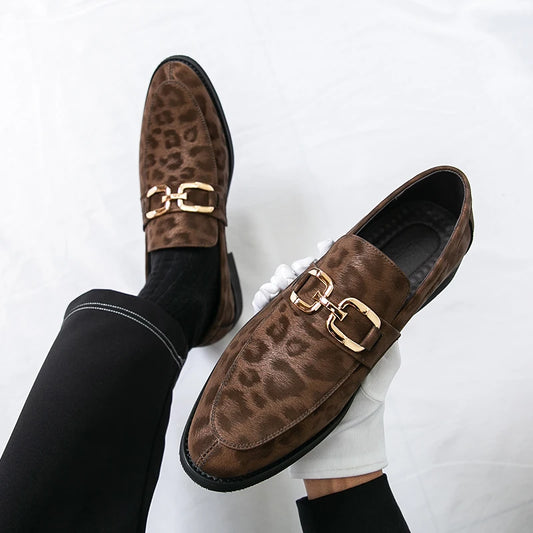 Luxury Leopard Print Dress Shoes Man Large Size 38-46 Pointed Business Leather Shoes Man Formal Shoes Comfort Men's Party Shoes