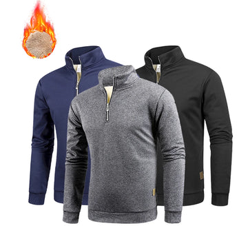 Men's Warm Long Sleeve Pullover Solid Color Half Zipper Sweaters V-neck Knitted Sweater Streetwear Jacket Top