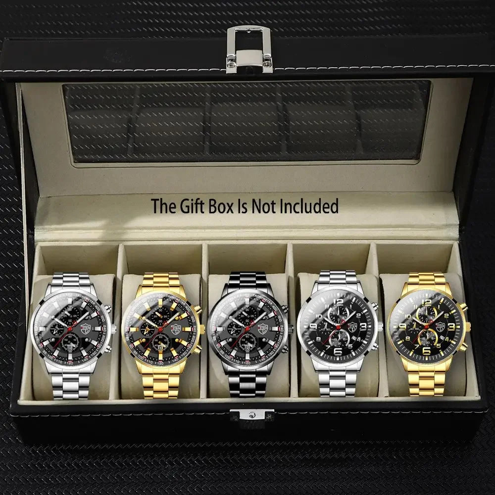 5p/set Quartz Watch Set for Men, Business Casual Fashion Stainless Steel Round Party Quartz Watch Set for Men, Gifts for Men