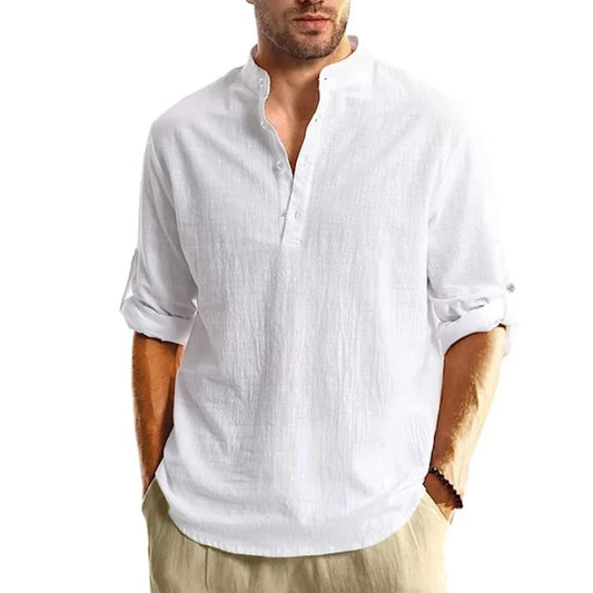 Men's Lightweight Shirts Long Sleeve Henley Collar Casual shirts Men Beach Hawaiian Vacation Shirts Breathable Tshirts