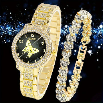 2pcs Women'S Watch & Bracelet Set - Elegant Quartz Watch with Matching Bracelet, Casual Light Luxury Jewelry Gift for Women