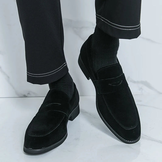 Classic Black Man Leather Shoes Pointed Suede Loafers Men Comfortable Moccasins For Men Casual Business Shoes zapatos de cuero