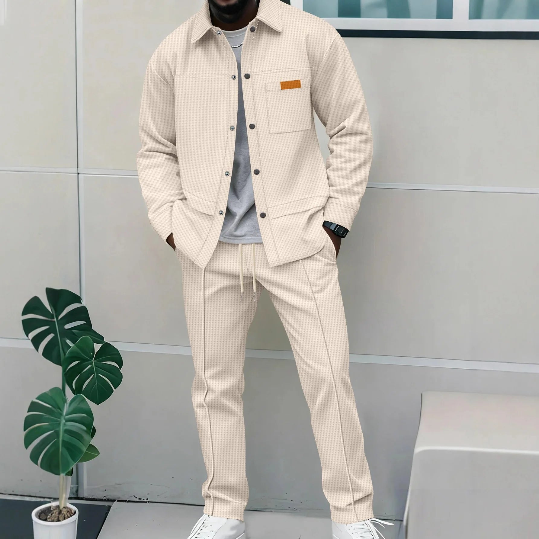 Luxury Men's Casual Flight Jacket Autumn Winter Trendy Two-Piece Set High-End Feelings Cotton Blend Polyester Fiber Long Sleeve