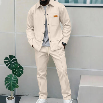 Luxury Men's Casual Flight Jacket Autumn Winter Trendy Two-Piece Set High-End Feelings Cotton Blend Polyester Fiber Long Sleeve