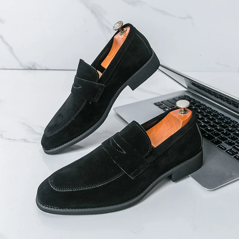 Classic Black Man Leather Shoes Pointed Suede Loafers Men Comfortable Moccasins For Men Casual Business Shoes zapatos de cuero