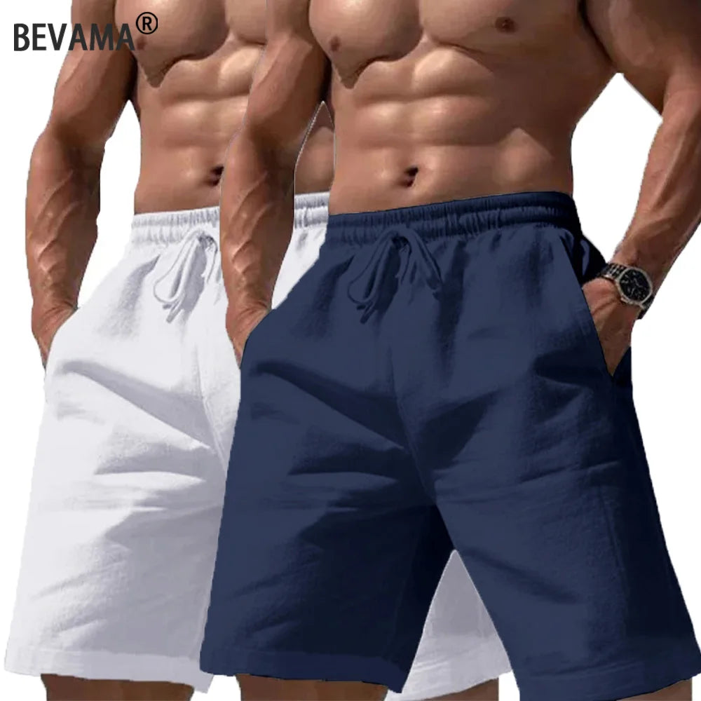Summer Men's Breathable Beach Shorts Draw Rope Elastic Waist Straight Leg Shorts Male Solid Color Lightweight Casual Shorts