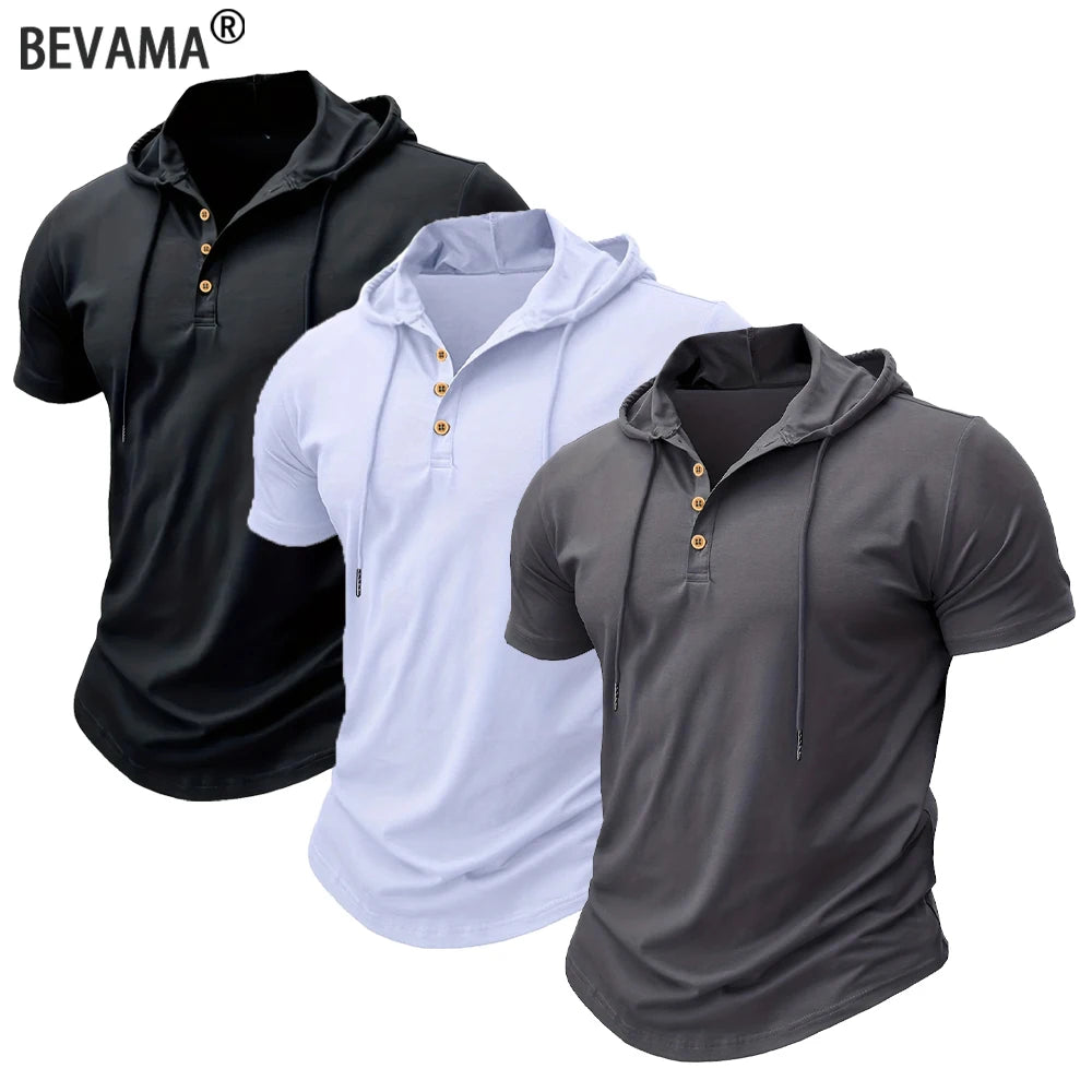 Men's T Shirt Summer Slim Fitness Hooded Short-Sleeved Tees Male Lightweight Hoodie Fitness Breathable Sports Tops